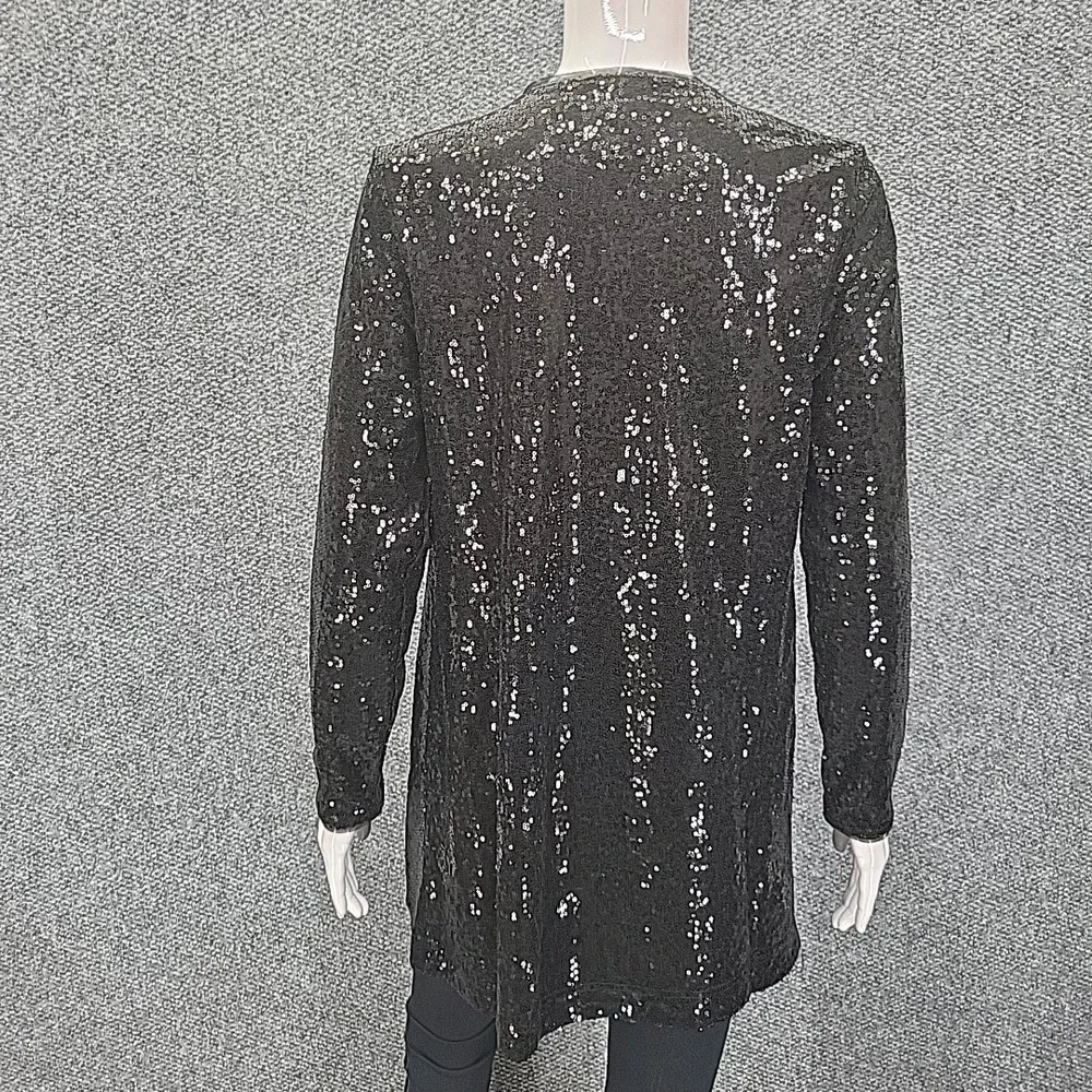 Isaac Mizrahi Live Trendy Sequin Dressy Party Open Cardigan X-Small Size Black